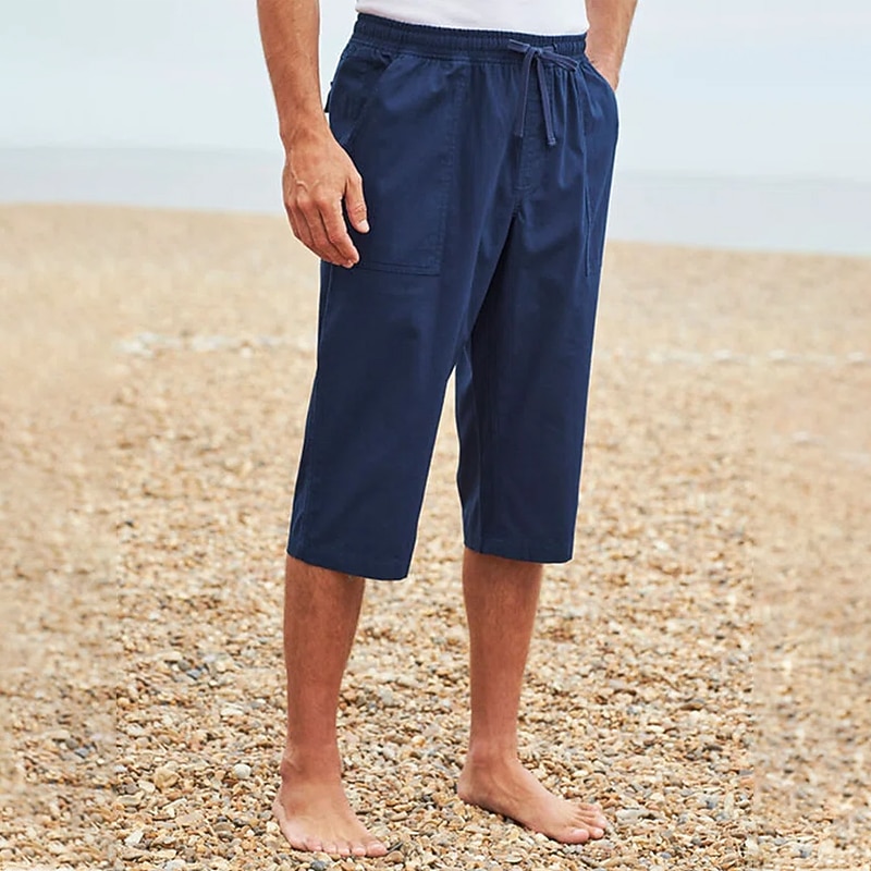 Men's Shorts Linen Shorts Summer Shorts Capri Pants Pocket Plain Comfort Breathable Outdoor Daily Going out Linen / Cotton Blend Fashion Streetwear Black White