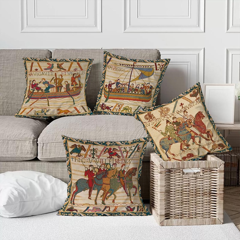 Bayeux Medieval Double Side Pillow Cover 4PC Soft Decorative Square Cushion Case Pillowcase for Bedroom Livingroom Sofa Couch Chair4
