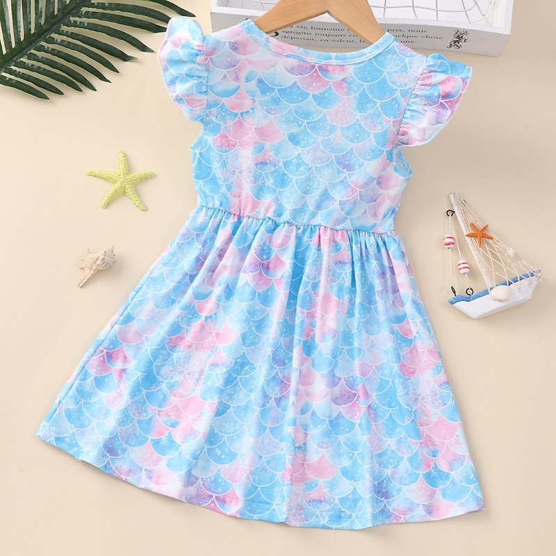 Kids Girls' Dress Galaxy Short Sleeve School Adorable Daily Cotton Knee-length Summer Dress Summer Spring 3-7 Years Sky Blue2