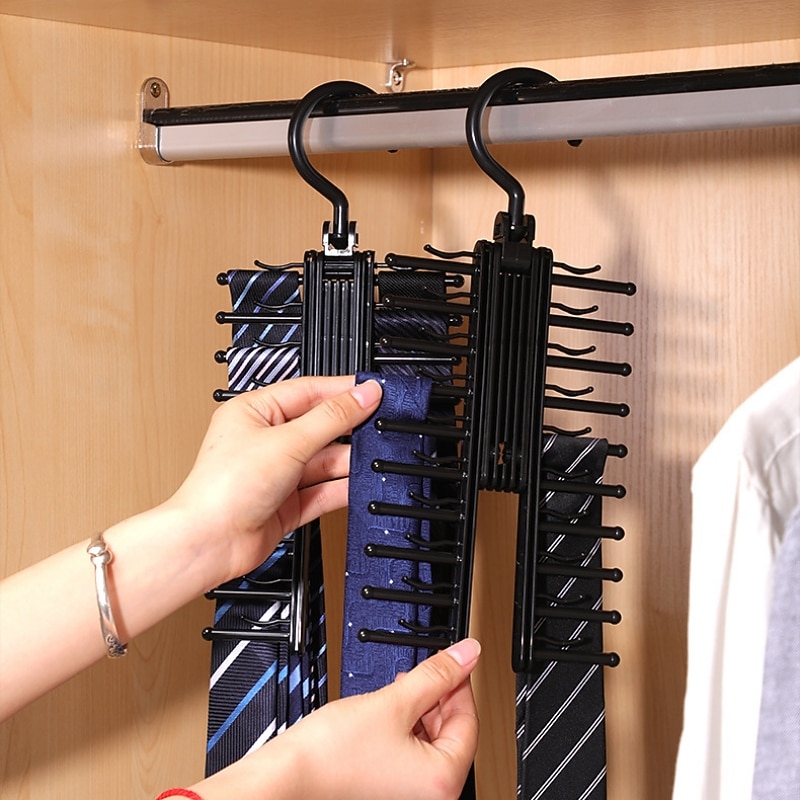 Adjustable Tie Storage Rack 360 Degree Rotating Household Tie Shelf Belt Silk Scarf Artifact Cabinet Organizer Hangers4