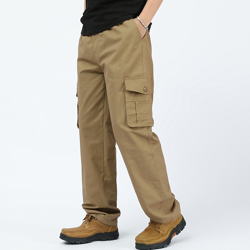 Men's Cargo Pants Cargo Trousers Trousers Drawstring Elastic Waist 6 Pocket Plain Comfort Outdoor Daily Going out 100% Cotton Fashion Streetwear Black Yellow