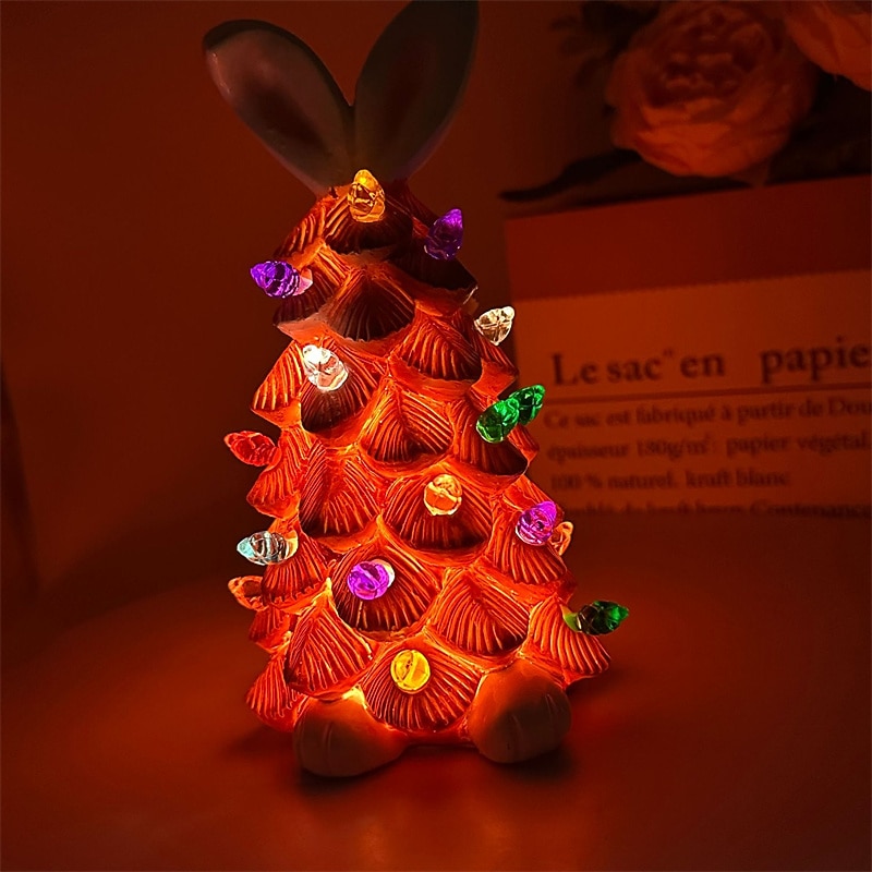 Bunny Tree Easter Decoration Cute mini Easter Rabbit Tree Resin Colored Lights 15CM Rabbit ornament Home Decor Easter Gift4