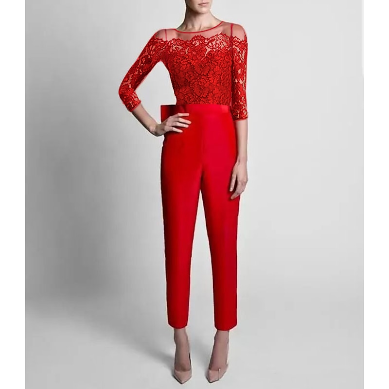 Jumpsuits Evening Gown Elegant Dress Wedding Guest Wedding Party Floor Length 3/4 Length Sleeve Off Shoulder Pocket Stretch Fabric with Embroidery4