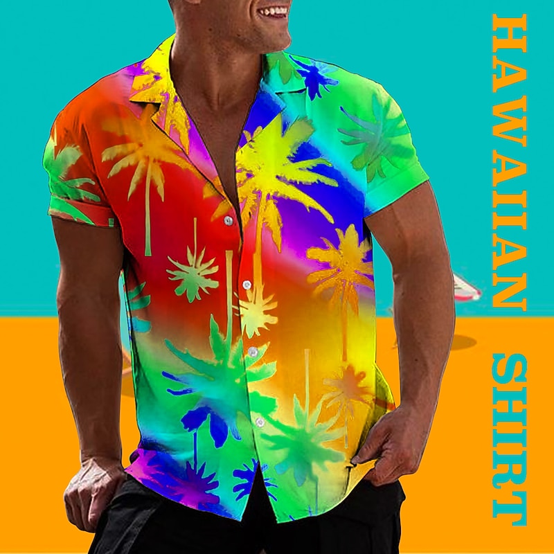 Men's Gradient Coconut Tree Tropical Plants Shirt Summer Hawaiian Shirt Aloha Shirt Short Sleeve Shirt Turndown Tropical Fashion Hawaiian Casual Hawaiian Holiday Black Blue Purple S M L4