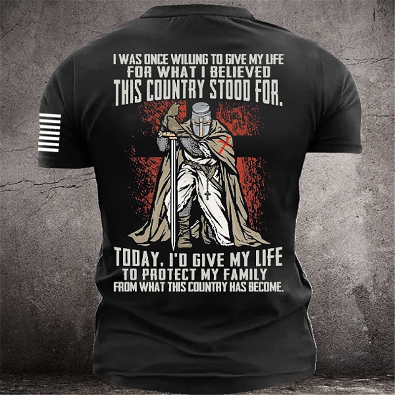 Men's Graphic Knights Templar T Shirt Tee Short Sleeve T shirt 3D Print Crew Neck Shirt Vintage Fashion Designer Outdoor Casual Daily Black Navy Blue Khaki Spring & Summer Clothing Apparel S M L XL