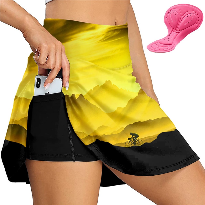 Women's Graphic Cycling Skort Skirt Bike Skirt Bottoms Race Fit Mountain Bike MTB Road Bike Cycling Sports 3D Pad Cycling Quick Dry Moisture Wicking Yellow Pink Spandex Clothing Apparel Bike Wear3