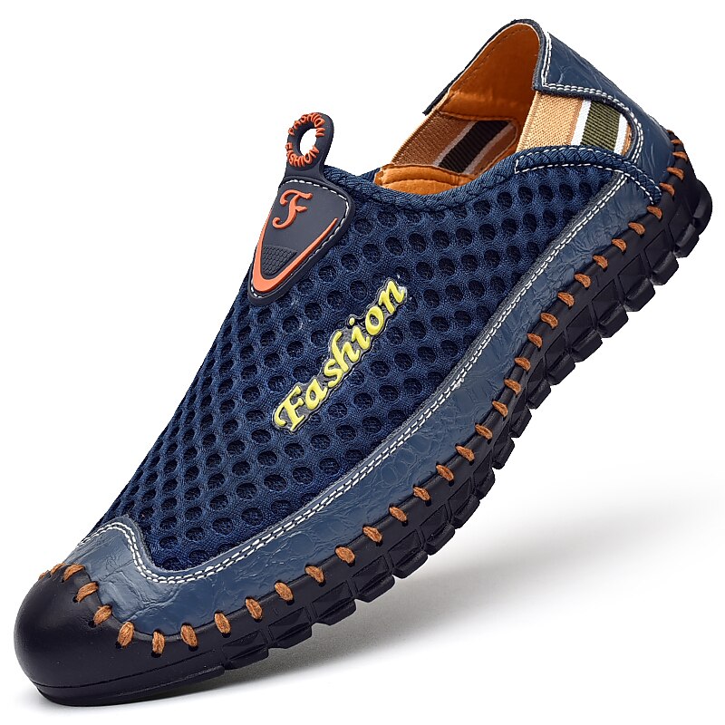 Men's Breathable Mesh Slip-On Casual Shoes – Lightweight Outdoor Walking Loafers with Hand-Stitched Detailing and Flexible Sole