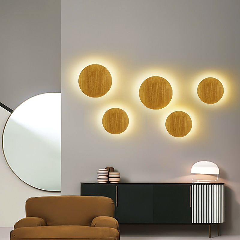 LED Wall Light Bedroom Bedside Lamp Round Design Wood for Living Room Background Wall Modern Corridor Balcony Study Creative Light Luxury Wall Lamp2