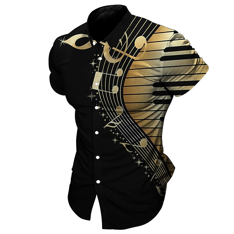 Men's Boardmasters Music Notes Shirt Button Up Shirt Short Sleeve Fashion Streetwear Designer Outdoor Street Daily Summer Spring Turndown Print Button-Down Black White Yellow Red Purple
