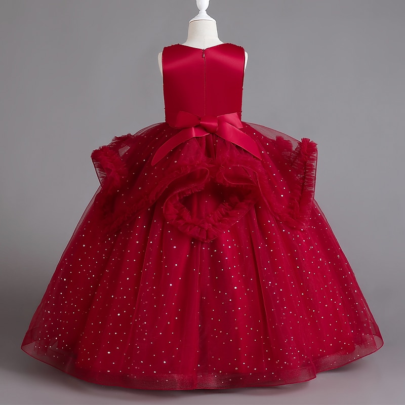 Kids Girls' Party Dress Solid Color Sequin Sleeveless Wedding Special Occasion Mesh Zipper Adorable Sweet Cotton Mesh Maxi Party Dress Summer Spring Fall 4-13 Years White Pink Red2