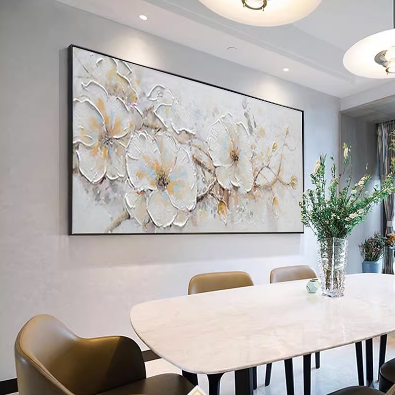 Handmade Oil Painting Canvas Wall Art Decoration Modern Thick Oiled White Flower for Living Room Home Decor Rolled Frameless Unstretched Painting 5