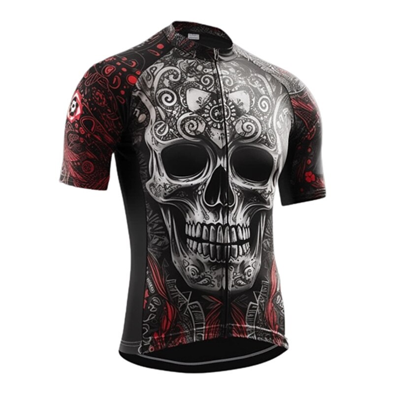 Men's Cycling Jersey Skull Funny Short Sleeve Bike Jersey Top with 3 Rear Pockets Mountain Bike MTB Road Bike Cycling Quick Dry Reflective Strips Back Pocket Moisture Wicking Sports Black Grey