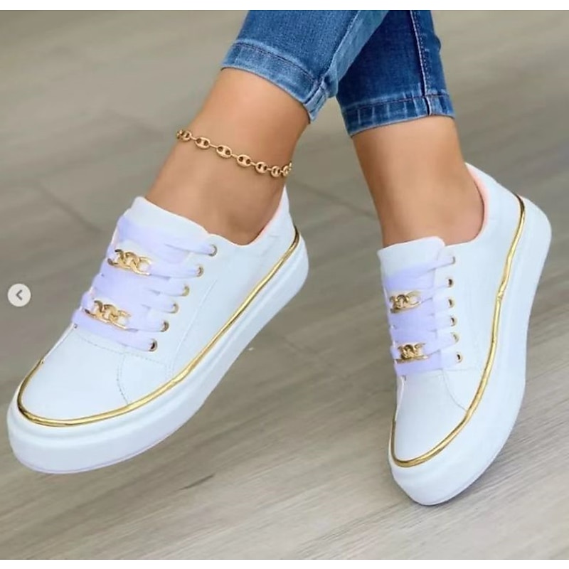 Women's Black Lace-Up Sneakers with Gold Chain Detail – Casual Fashion Shoes for Everyday Wear3
