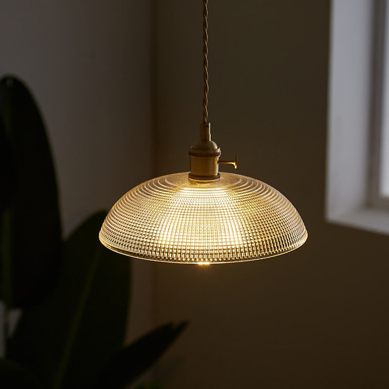 LED Pendant Light Mini Glass Copper Pendant Ceiling Hanging Light with Glass Scalloped Shade Clear Glass Pendant Lighting for Bedroom Living Dining Room Kitchen2