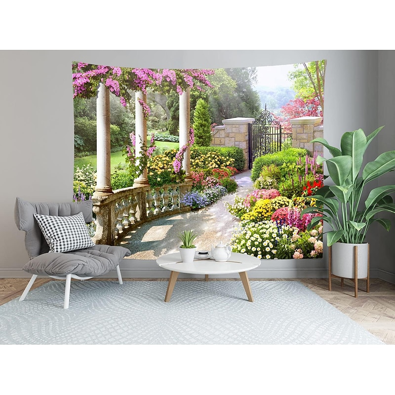 Romantic Spring Secret Garden Hanging Tapestry Wall Art Large Tapestry Mural Decor Photograph Backdrop Blanket Curtain Home Bedroom Living Room Decoration3