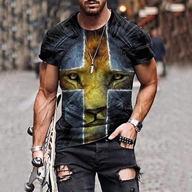 Men's Unisex Tiger Graphic Prints T Shirt Short Sleeve T shirt 3D Print Crew Neck Shirt Sports Casual Big and Tall Outdoor Street Daily Black-White Silver+golden Gold + Black Summer Clothing Apparel4