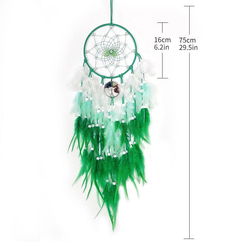 Green Dream Catcher Butterfly Ring Handmade Gift with Green Feather Wall Hanging Decor Art Wind Chimes Boho Style Car Hanging Home Pendant2