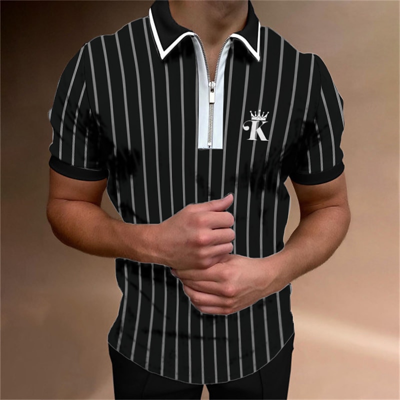 Men's Golf Shirt Polo Street Casual Quarter Zip Short Sleeve Fashion Casual Striped Embroidered Zipper Spring & Summer Regular Fit Black / Gray Wine Royal Blue Golf Shirt2