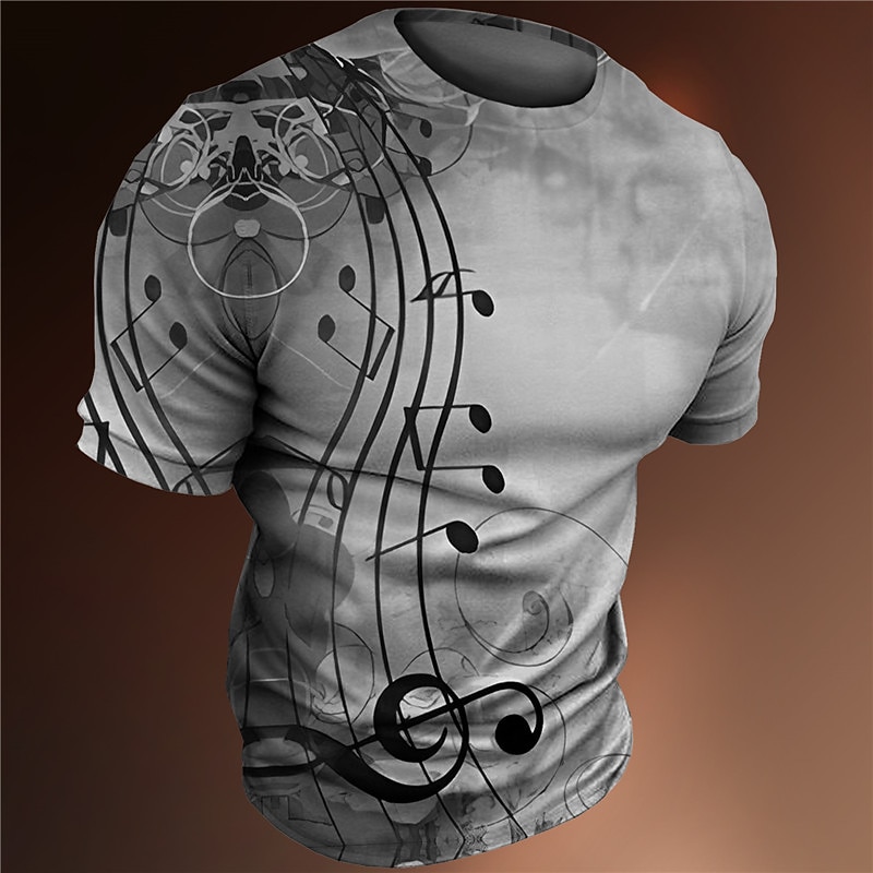 Music Festival Men's Graphic Musical Notes T Shirt Tee Short Sleeve T shirt 3D Print Crew Neck Shirt Vintage Fashion Designer Outdoor Casual Daily Blue Green Khaki Spring & Summer Clothing Apparel S4