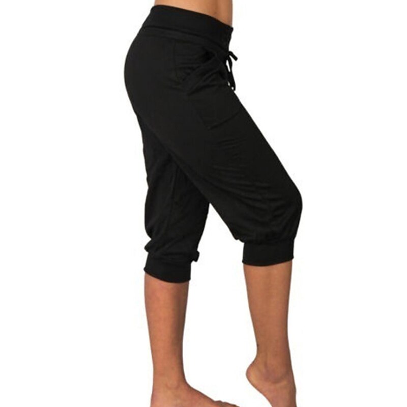 Women's Yoga Pants Drawstring Gym Workout Running Fitness Capri Pants Bottoms Solid Color Black White Green Spandex Sports Activewear4