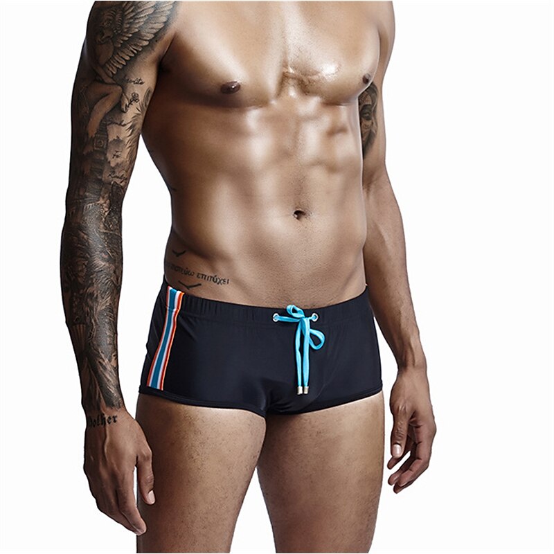 Men's Swimwear Swim Trunks Swim Briefs Drawstring Elastic Waist Plain Breathable Soft Outdoor Casual Daily Hawaiian Stylish White Red Micro-elastic3