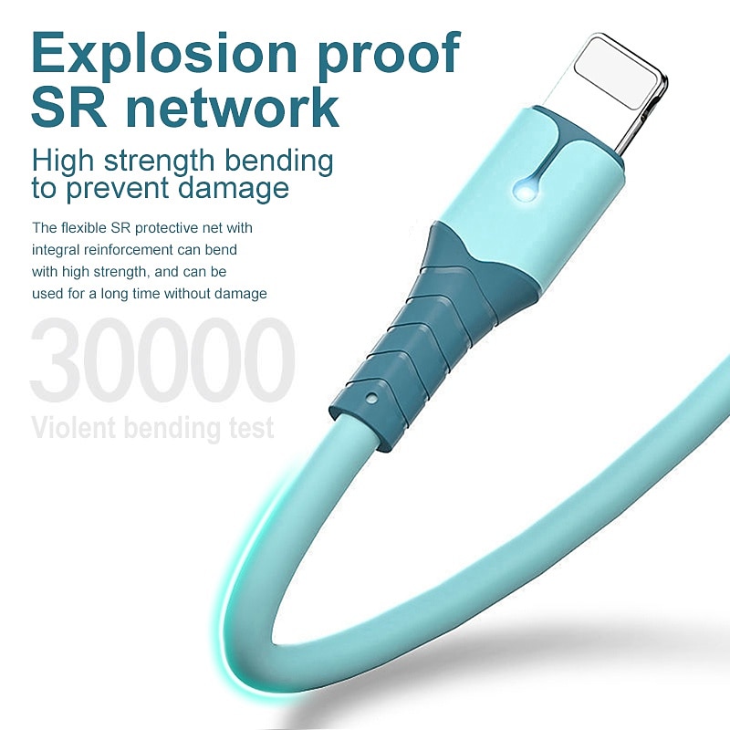 3 Colors Liquid Silicone Fast Charging Cable for iPhone 13 Mini 12 Pro Max X XR 11 XS 8 7 6s 5 Se USB Data Cable Charging Cords3