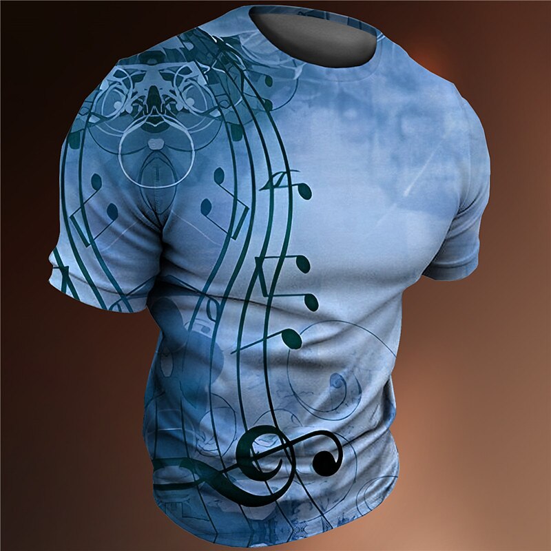 Music Festival Men's Graphic Musical Notes T Shirt Tee Short Sleeve T shirt 3D Print Crew Neck Shirt Vintage Fashion Designer Outdoor Casual Daily Blue Green Khaki Spring & Summer Clothing Apparel S2