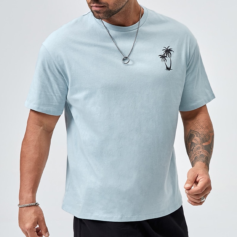 Men's Plus Size Big Tall T shirt Tee Tee Graphic Tee Crewneck Blue Short Sleeves Outdoor Going out Print Coconut Tree Clothing Apparel Polyester Stylish Casual Tops3