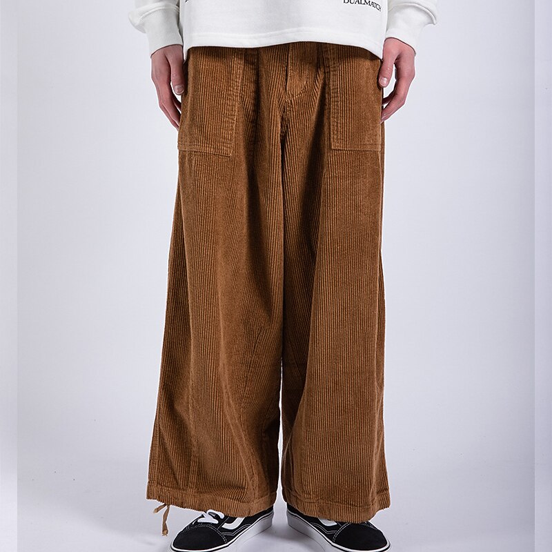 Men's Corduroy Pants Trousers Baggy Pants Casual Pants Pocket Wide Leg Baggy Solid Color Comfort Warm Full Length Casual Daily Fashion Streetwear Loose Fit Black Brown4
