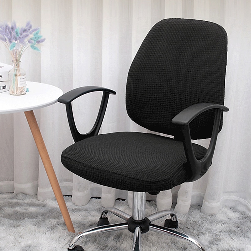 Waterproof Computer Office Chair Cover Stretch Rotating Gaming Seat Slipcover Elastic  Polar Fleece Black Solid Color Soft Durable Washable3