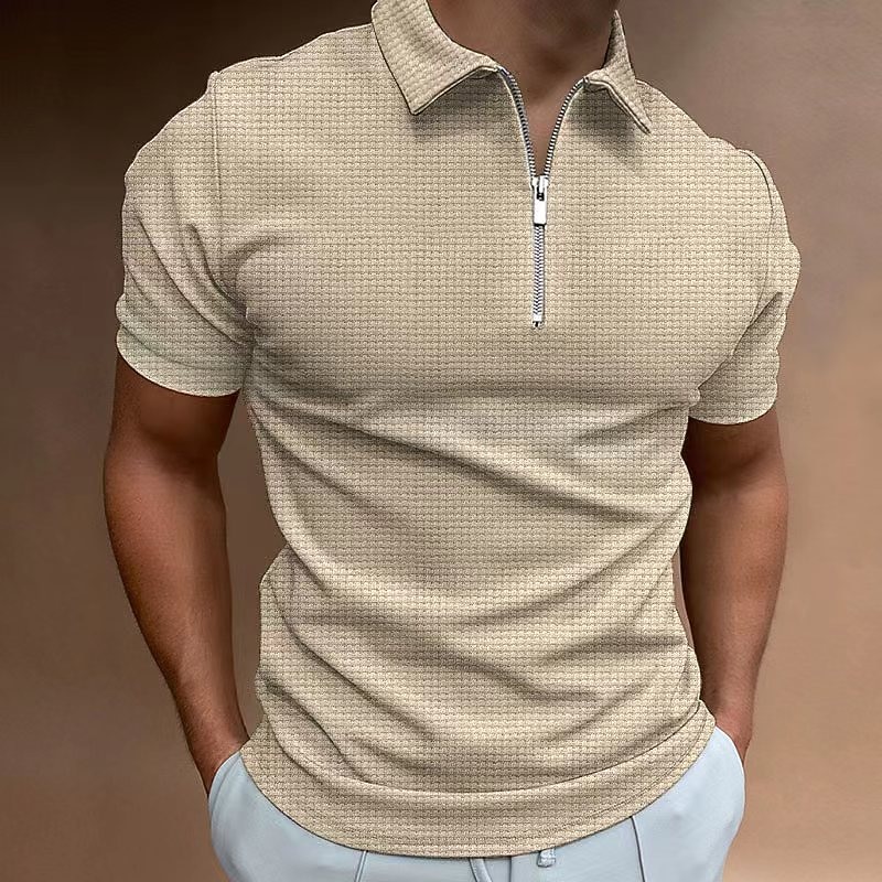Male Waffle Polo Shirt Daily Wear Date Turndown Short Sleeves Modern Solid / Plain Color Half Zip Spring & Summer Form Fit Black White Royal Blue Dark Grey Beige Waffle Polo Shirt3