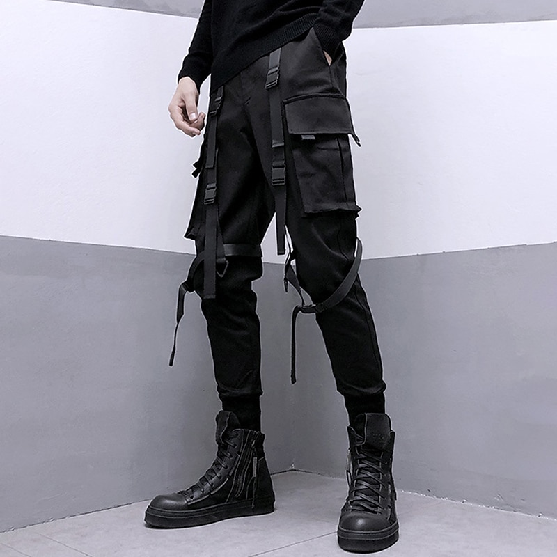 Men's Cargo Pants Cargo Trousers Trousers Cropped Pants Techwear Buckle Strap Plain Comfort Breathable Outdoor Daily Going out Fashion Streetwear Black