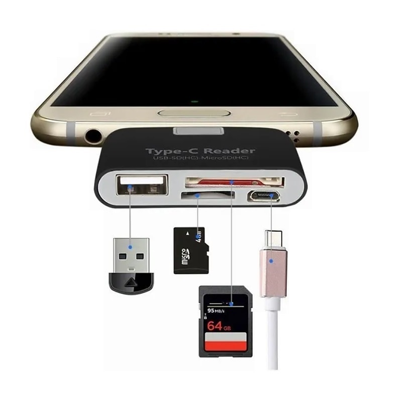 Card Reader Multifunctional Smart 4 In 1 Laptop PC Durable Phone TF Micro SD With Micro USB Charge Port USB 3.1 Universal Type C Adapter OTG Card Reader2
