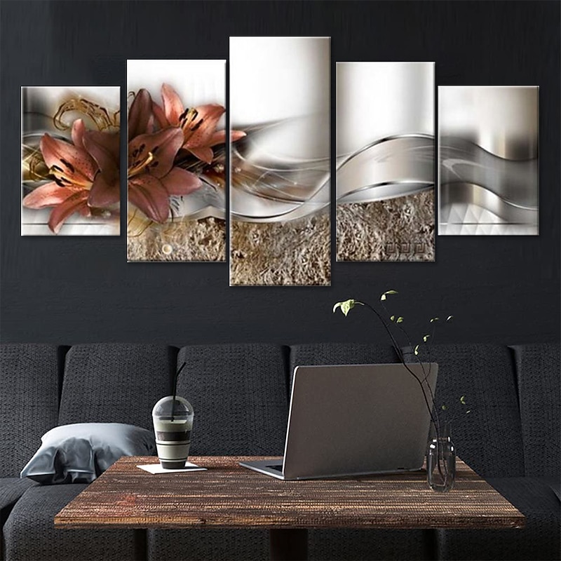 5 Panels Wall Art Canvas Flower Lily Prints Posters Painting Home Decoration Wall Hanging Gift Rolled Canvas No Frame Unframed Unstretched3