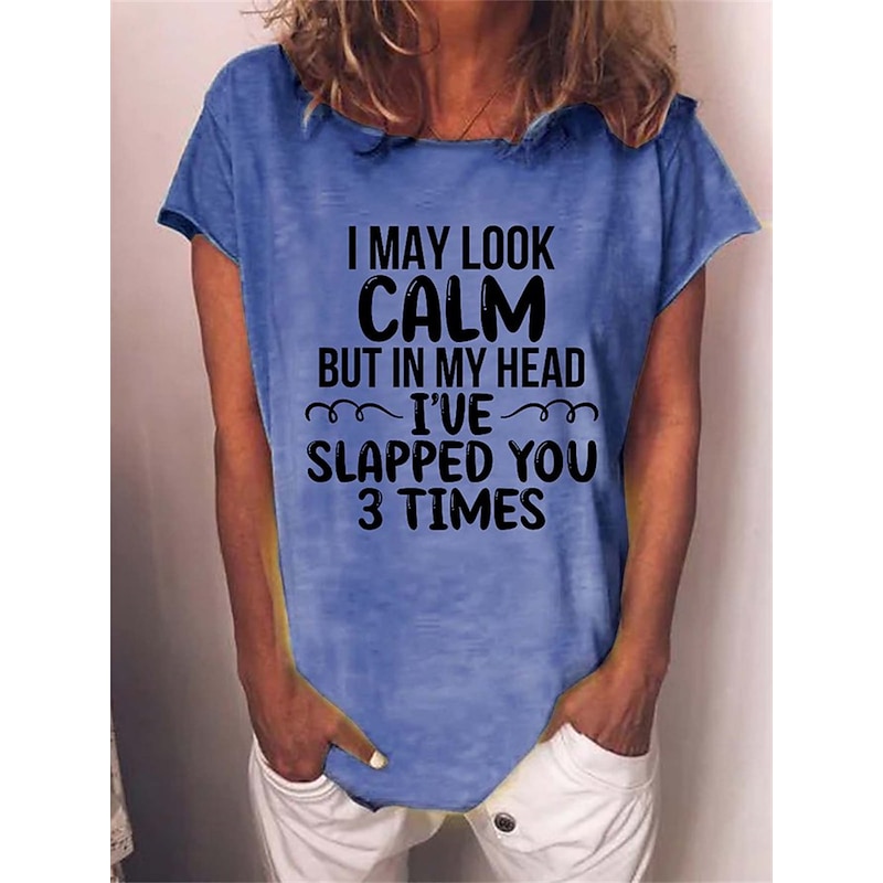 Women's T Shirt Letter Text Behavior Basic Neon & Bright Short Sleeve Round Neck Regular Tops Daily Weekend Print Black Red Blue Green Gray Spring, Fall, Winter, Summer3