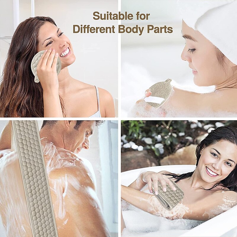 Exfoliating Back Scrubber & Exfoliating Sponge Pad Set for Shower, Bath Shower Scrubber for Men and Women, Luffa Scrubber to Deep Clean Relax Your Body (33 inch & 3.8 inch)4