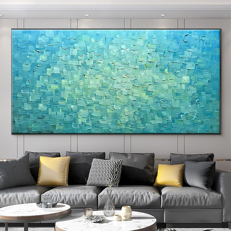 Handmade Oil Painting Canvas Wall Art Decoration Abstract Blue and Yellow Mosaic Series for Home Decor Rolled Frameless Unstretched Painting