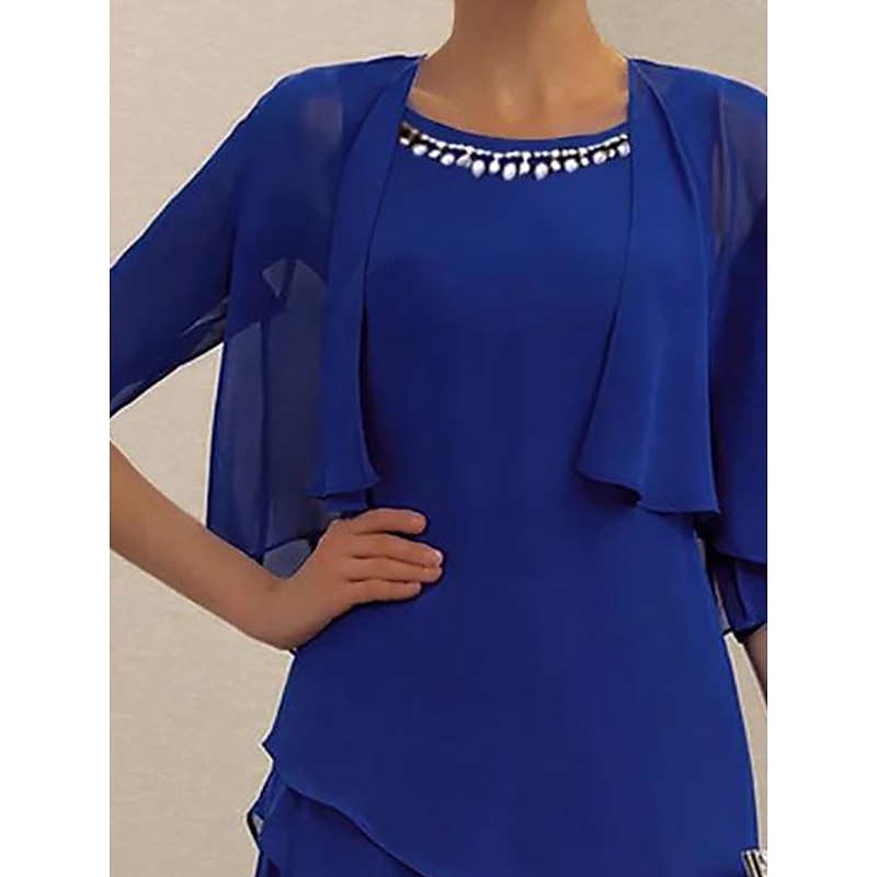 Women's Wedding Guest Cocktail Dress Elegant Dress Set Work Chiffon Dress Office Fashion Ruffle Patchwork Mini Dress Crew Neck Half Sleeve Plain Summer Spring2