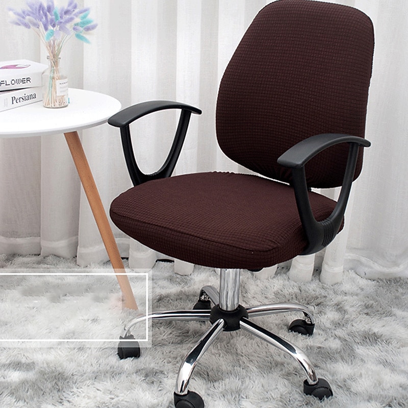 Waterproof Computer Office Chair Cover Stretch Rotating Gaming Seat Slipcover Elastic  Polar Fleece Black Solid Color Soft Durable Washable2