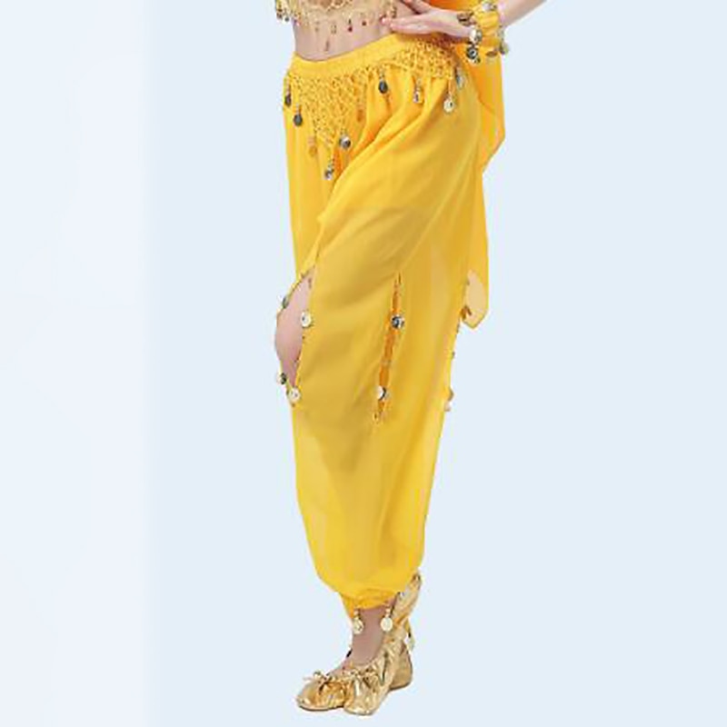 Belly Dance Pants Gold Coin Ruching Hollow-out Women's Performance Training High Polyester2