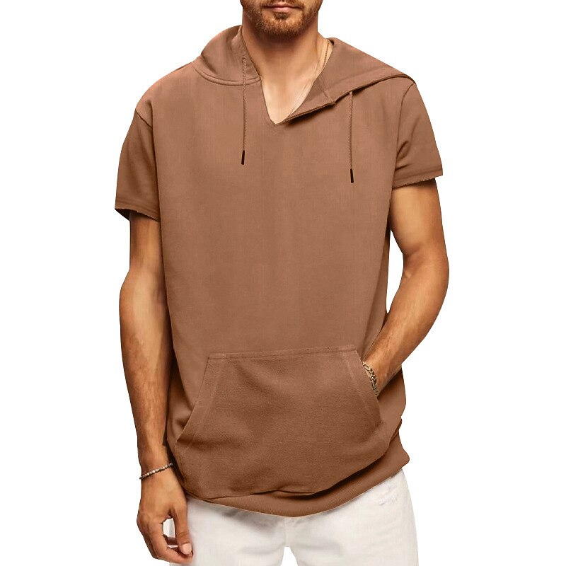 Men's T Shirt Short Sleeves Hooded Summer Plain Fashion Casual Daily Front Pocket Outdoor Going out Black White Blue Top Tee for Men4