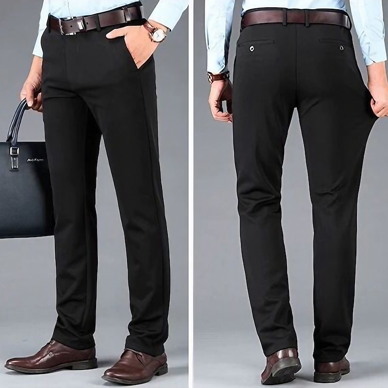 Men's Trousers Dress Pants Slacks Casual Pants Pocket Straight Leg Plain Comfort Soft Full Length Wedding Casual Daily Stylish Chic & Modern Black Navy Blue High Waist Micro-elastic