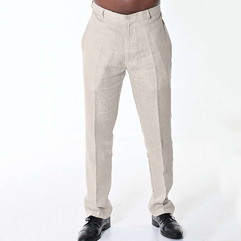 Men's Linen Pants Trousers Dress Pants Summer Pants Beach Pants Plain Comfort Breathable Outdoor Daily Streetwear Stylish Casual Black White Inelastic4