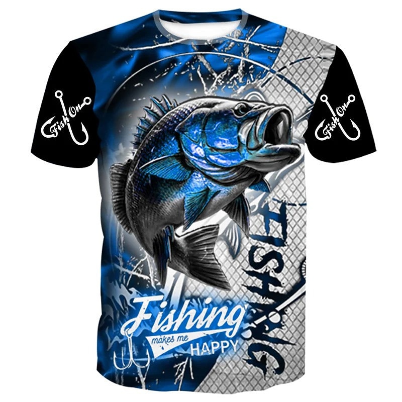 Men's Graphic Fishing T Shirt Tee Short Sleeve T shirt 3D Print Crew Neck Shirt Vintage Fashion Designer Outdoor Casual Daily Blue Spring & Summer Clothing Apparel S M L XL 2XL 3XL