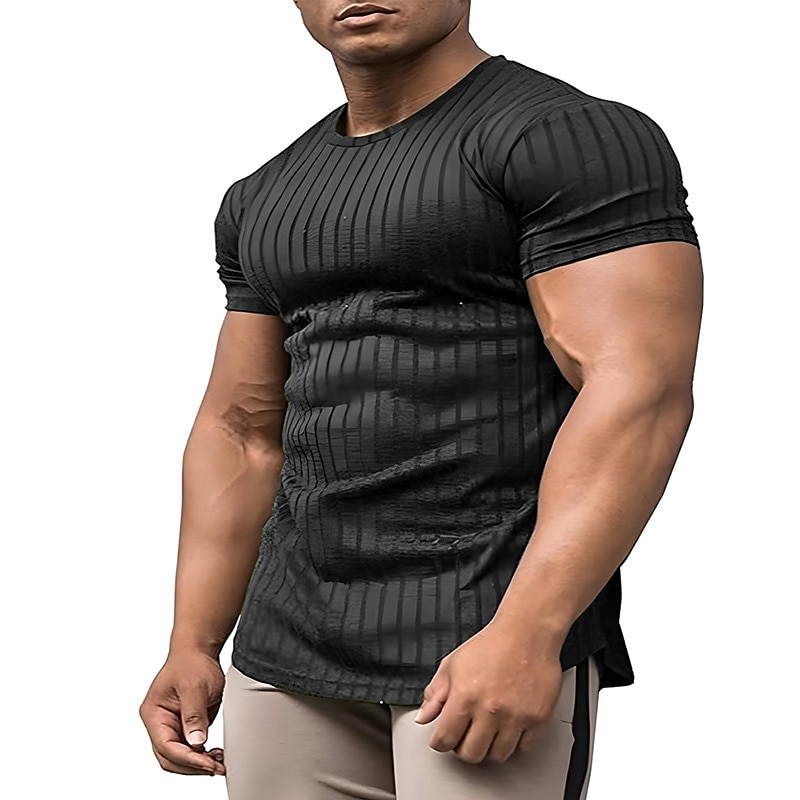 Men's T Shirt Cool Shirt Short Sleeves Crew Neck Summer Striped Designer Basic Modern Contemporary Vacation Street Going out Black White Wine Top Tee for Men 7