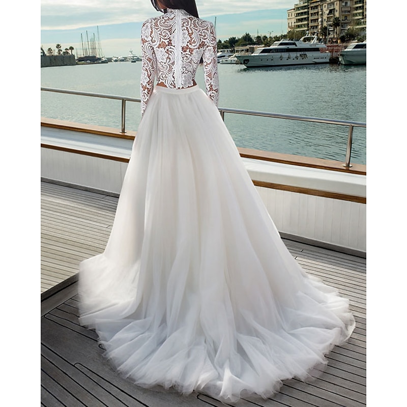 Boho Wedding Dresses Beach Wedding Separates High Neck Long Sleeve Separates Lace Bridal Tops Bridal Gowns With Appliques  dress to impress Fall Wedding ( Top Only )3
