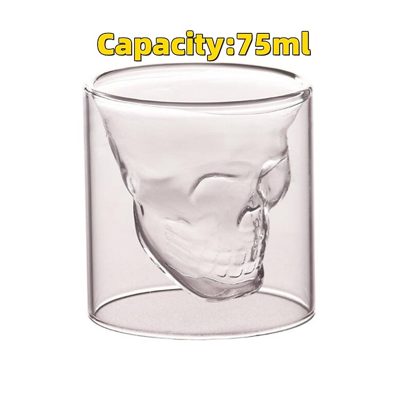 Skull Head Shot Glass Fun Creative Designer Crystal Party Wine Cup 75ml Transparent Beer Steins Halloween Gift coffee3