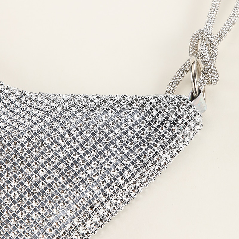 Women's Silver Rhinestone Shoulder Bag – Sparkly Hobo Purse with Knot Strap for Evening Parties, Weddings, and Night Out3