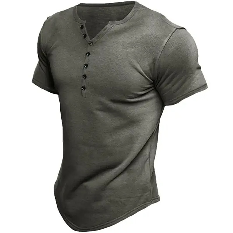 Men's T shirt Tee Henley Shirt Tee Top Plain V Neck Street Vacation Short Sleeves Button Clothing Apparel Fashion Basic4