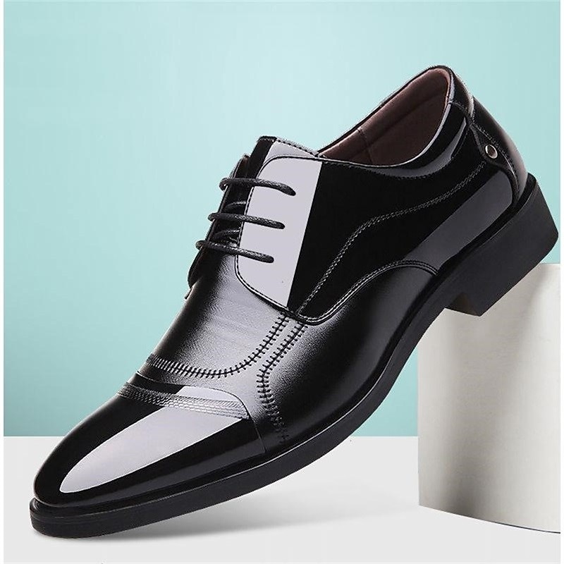 Men's Black Patent Leather Oxford Dress Shoes - Formal Lace-Up Shoes with Glossy Finish for Weddings and Business Events